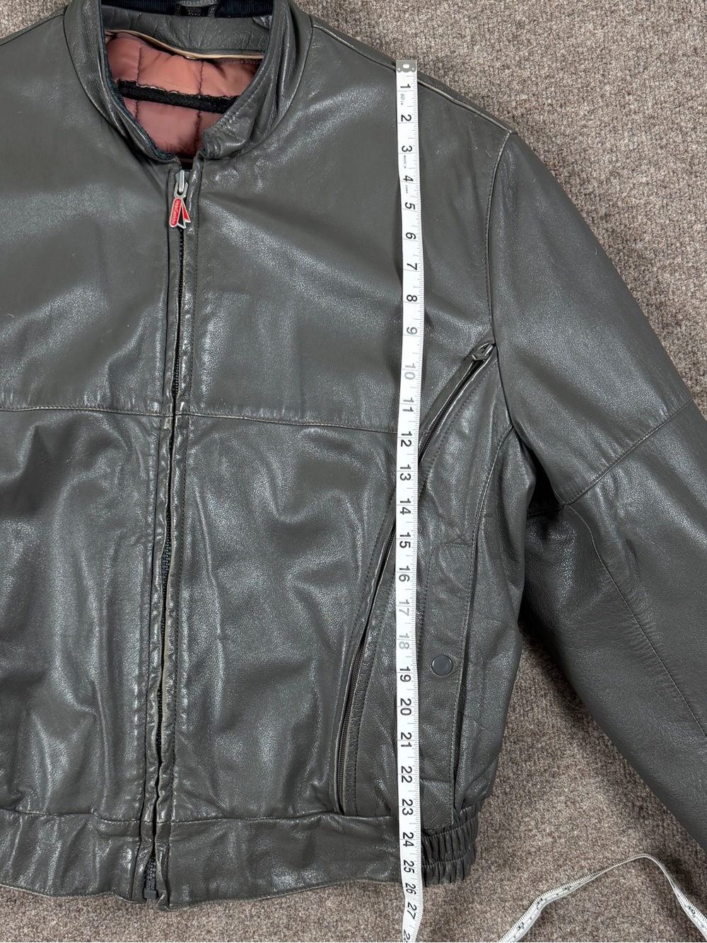 First Gear Grey Leather Heavyweight Ventilated Motorcycle Bomber Jacket Men’s XL - Picture 12 of 13